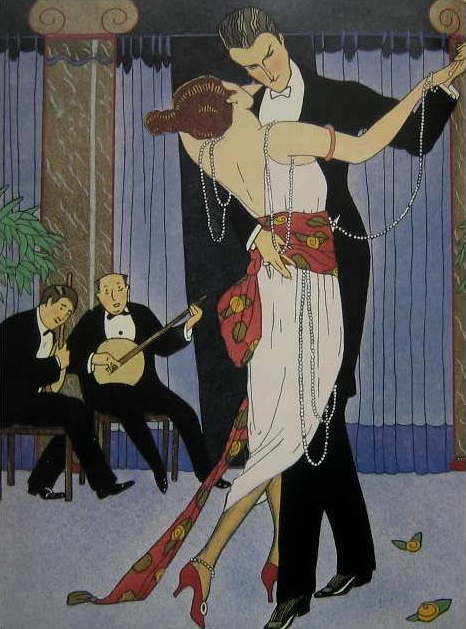 dessin par Édouard Malouze d'un couple dansant le tango, années 20